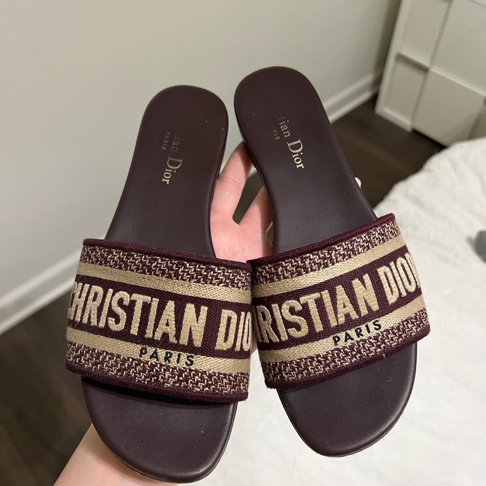 Dior Burgundy and Beige Sandals